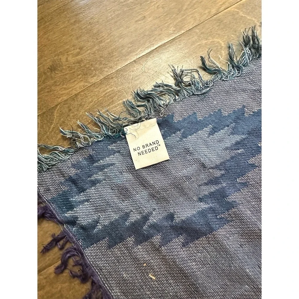 Unbranded Scarf Blue Geometric Ikat Fringe‎ Reversible